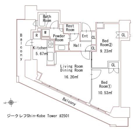 Unit details of GCLEF Shinkobe Tower 25F